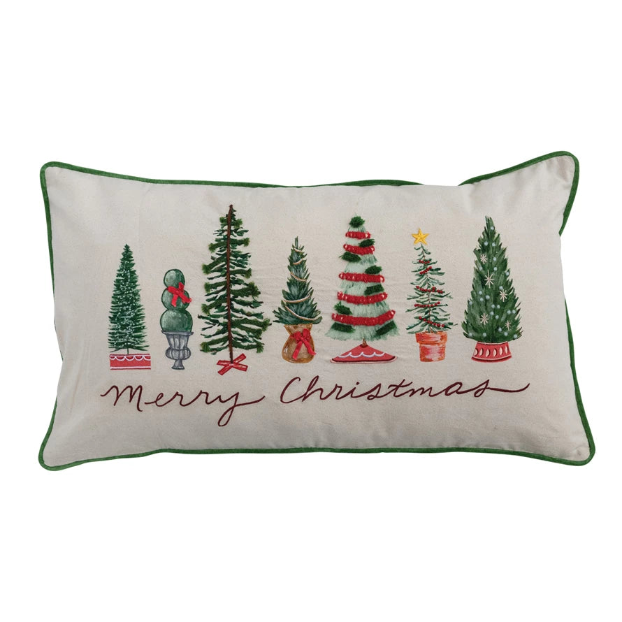 Merry Christmas Tress Lumbar Pillow, 32” x 18”