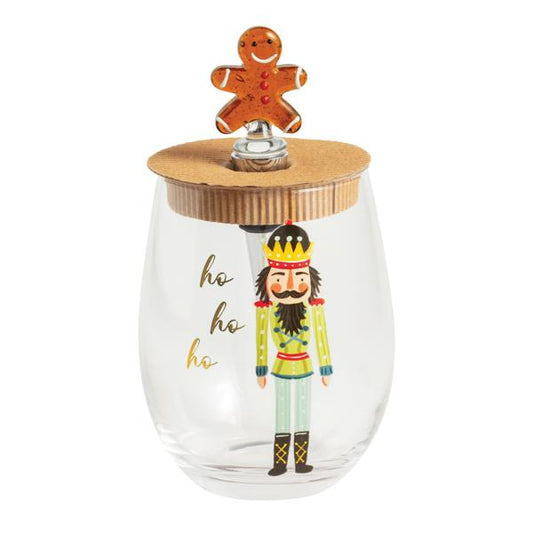 Gingerbread Nutcracker Wine Glass & Stopper