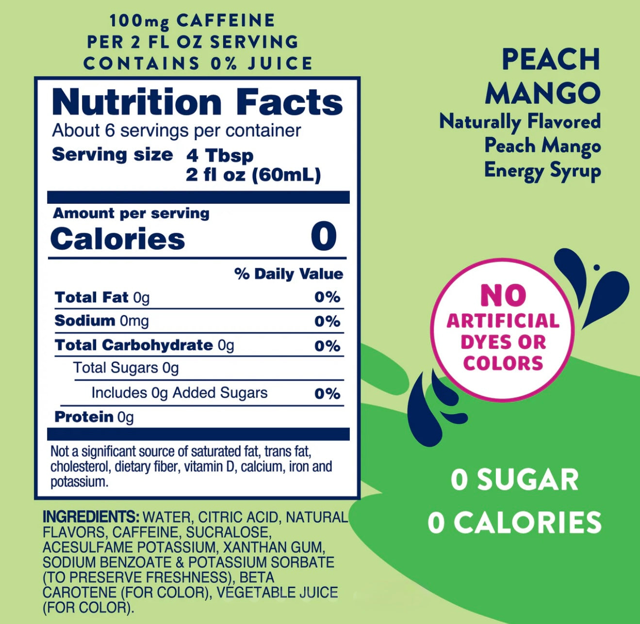 Sugar Free Energy Syrup Peach Mango