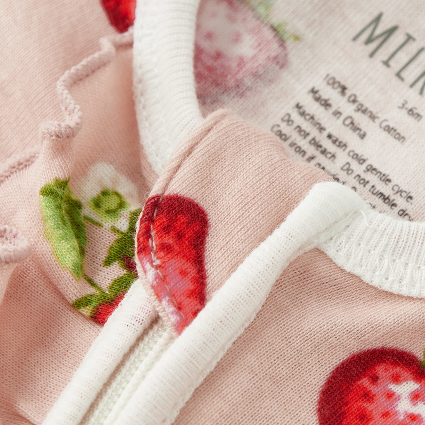 Milkbarn Organic Cotton Ruffled Footed Romper Strawberry
