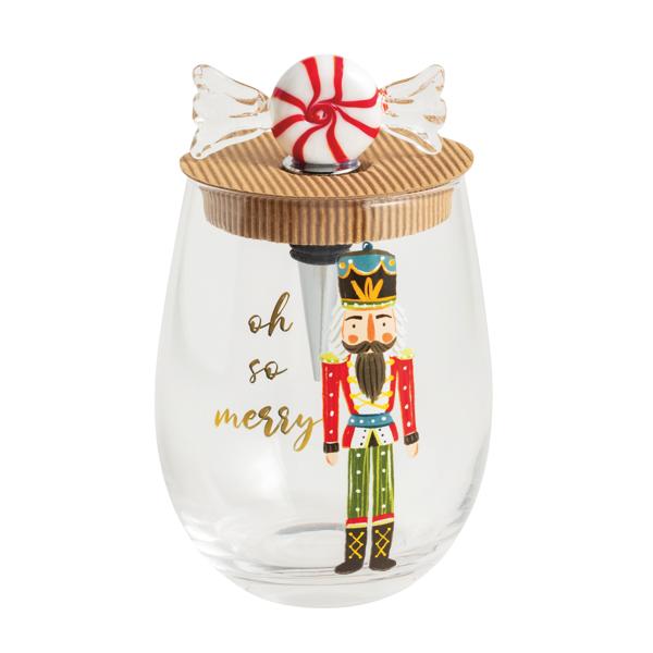 Peppermint Nutcracker Wine Glass & Stopper