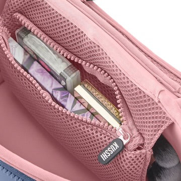Neoprene Small Train Case Makeup Bag Blue w/ Pink Interior