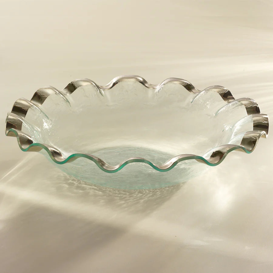 Annie Glass 15" Ruffle Large Salad Bowl, Gold