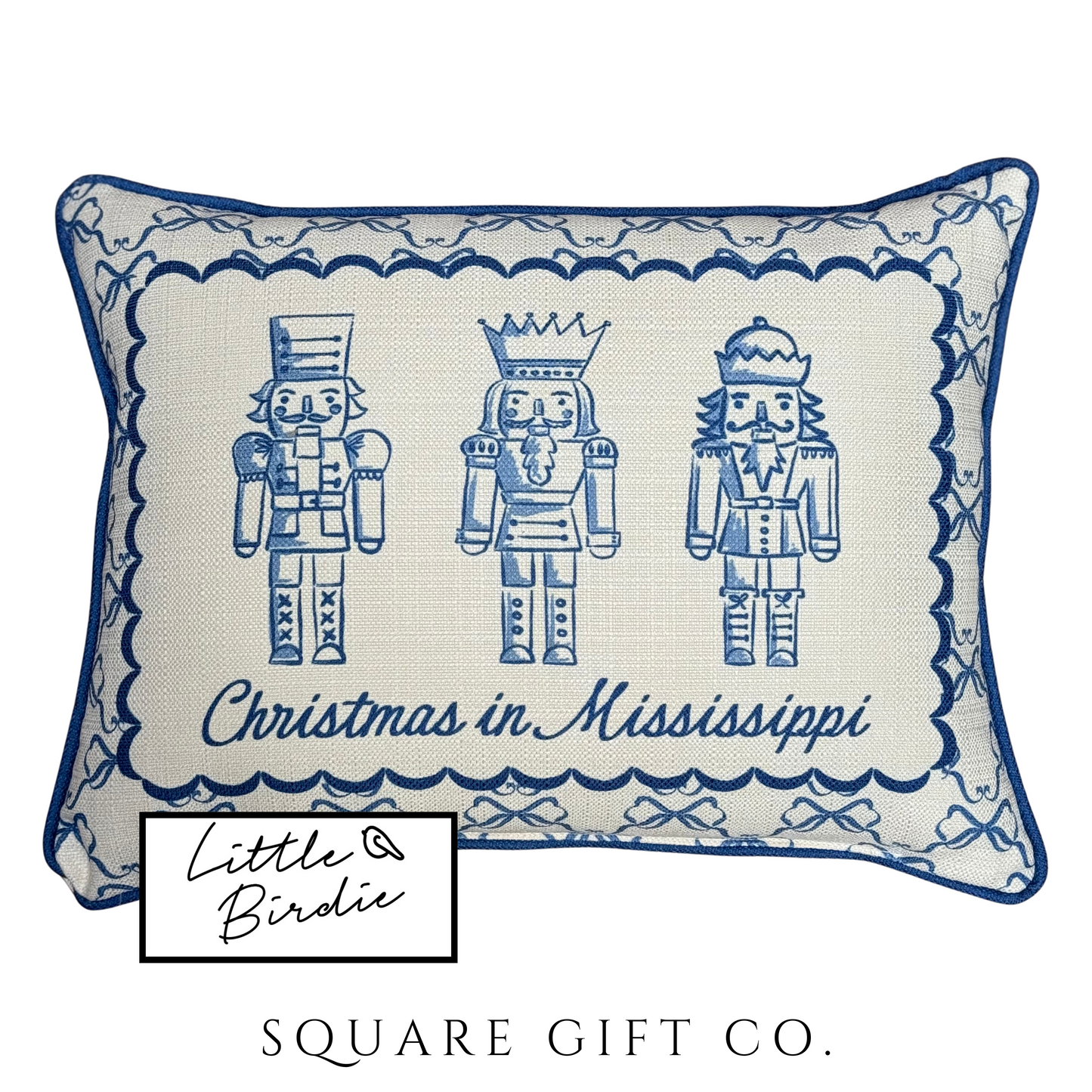 Chinoiserie Nutcracker Pillow + Piping, Blue