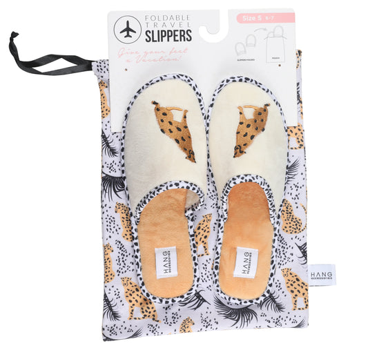 Foldable Travel Slippers, Cheetah