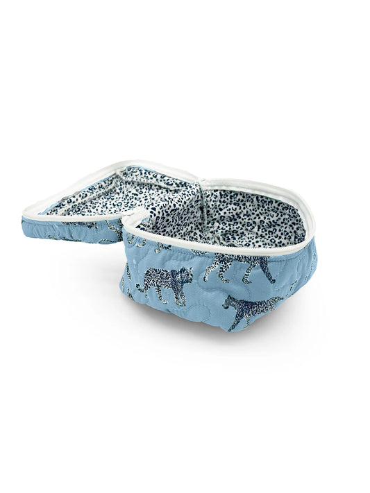 Leilani Leopard Blue Quilted Travel Case
