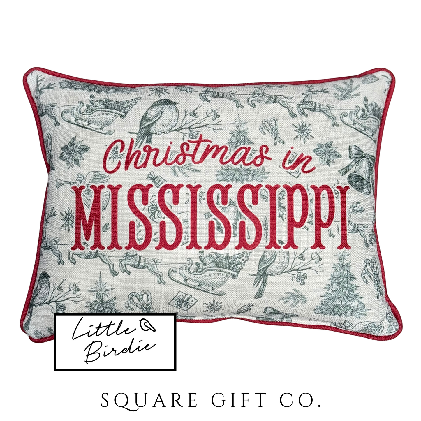 Mississippi Christmas Toile Hometown Pillow + Piping