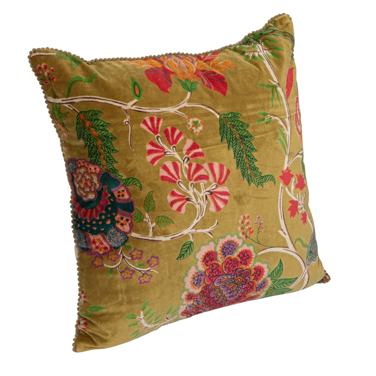 20” Sq Cotton Velvet Blend Pillow with Flowers