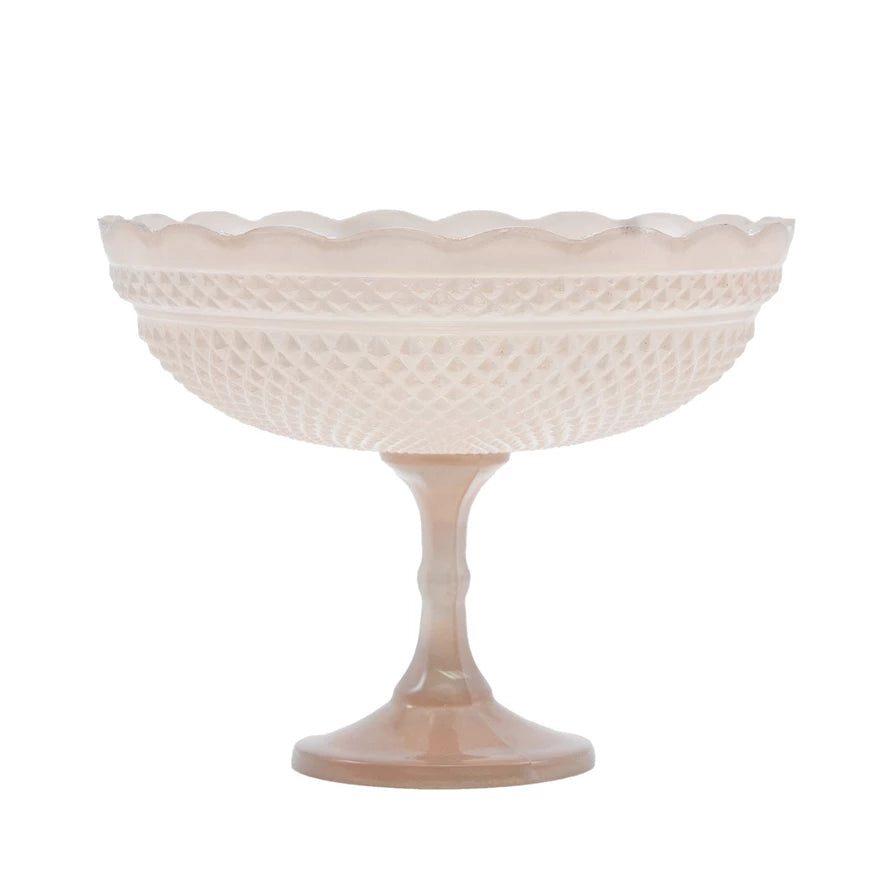Pressed Glass Scalloped Footed Bowl, Blush