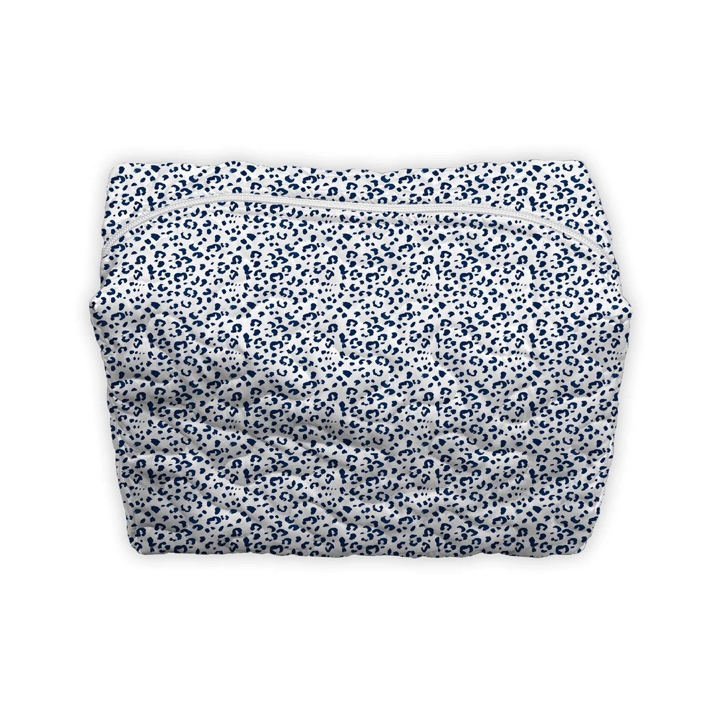 Leopard Print Navy Quilted Large Makeup Bag
