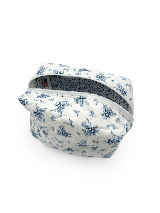 Picnic Floral Navy Quilted Large Makeup Bag