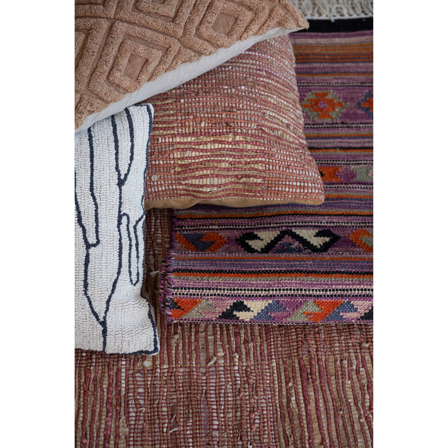 Rust Jute & Leather Floor Pillow