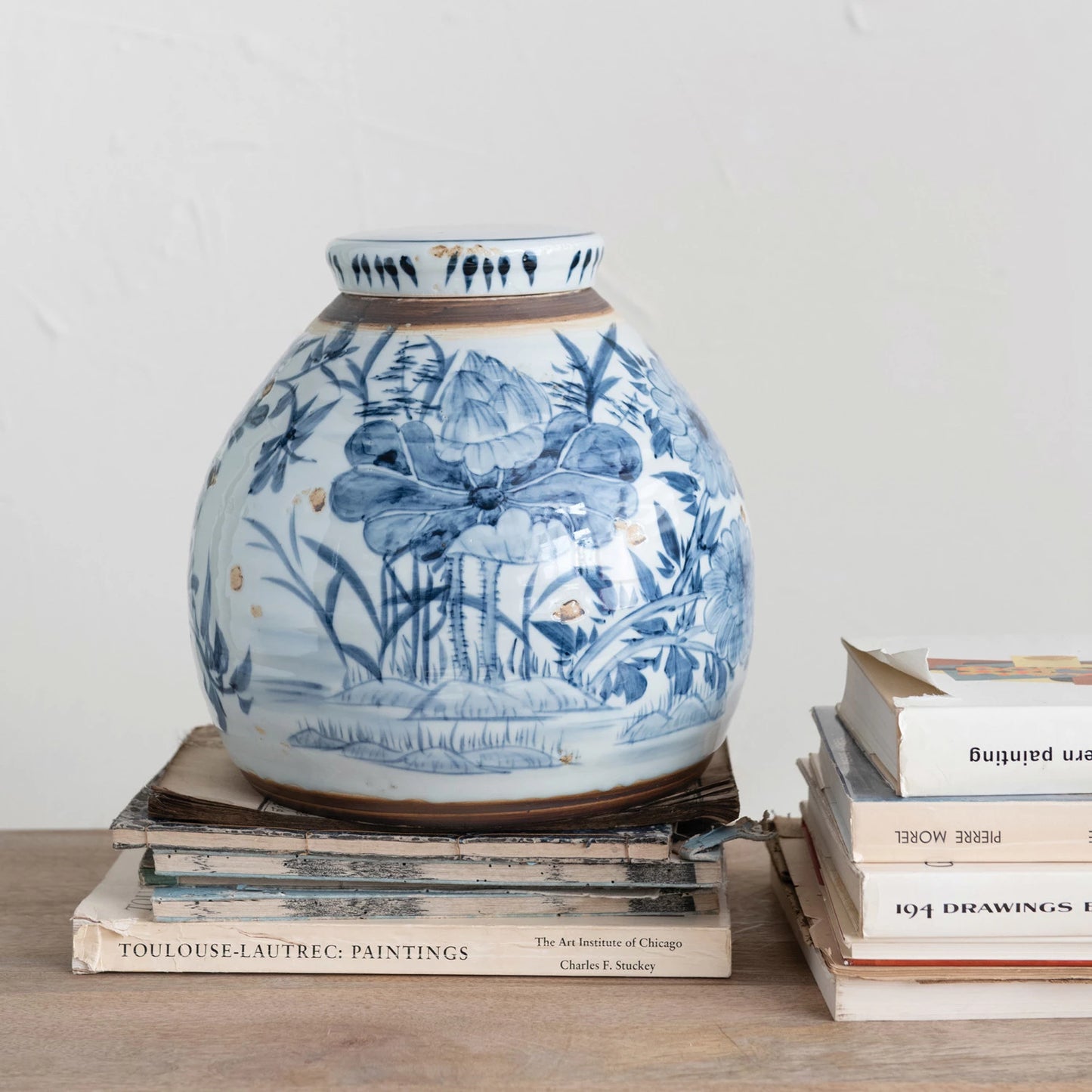 Blue Decorative Stoneware Ginger Jar