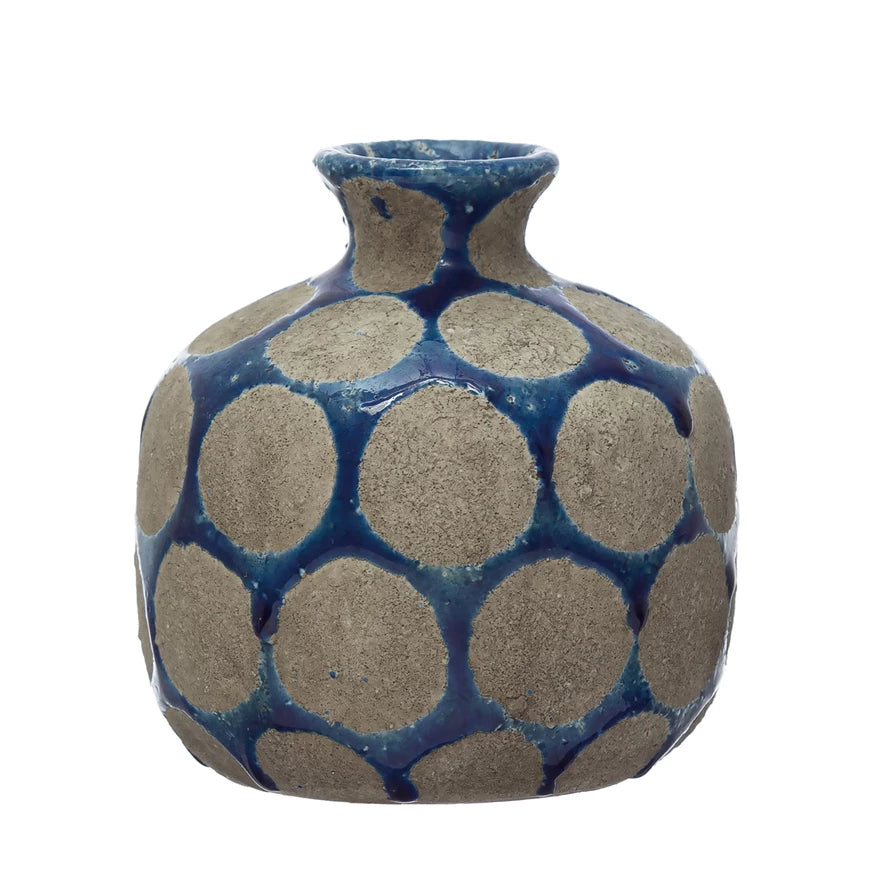 Blue Terra Cotta Vase with Dots The Square Gift Co.