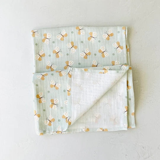 Butterfly Organic Muslin Swaddle: Apple Mint