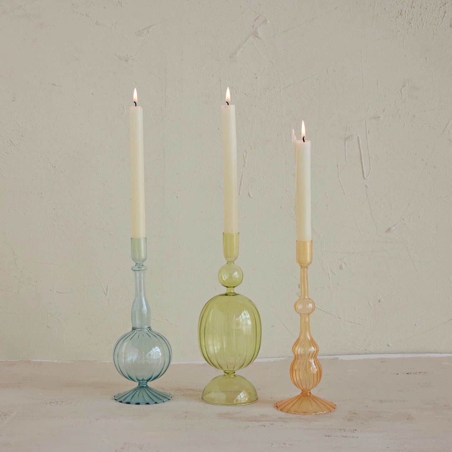 Glass Ribbed Taper Candle Holders, 3 Styles