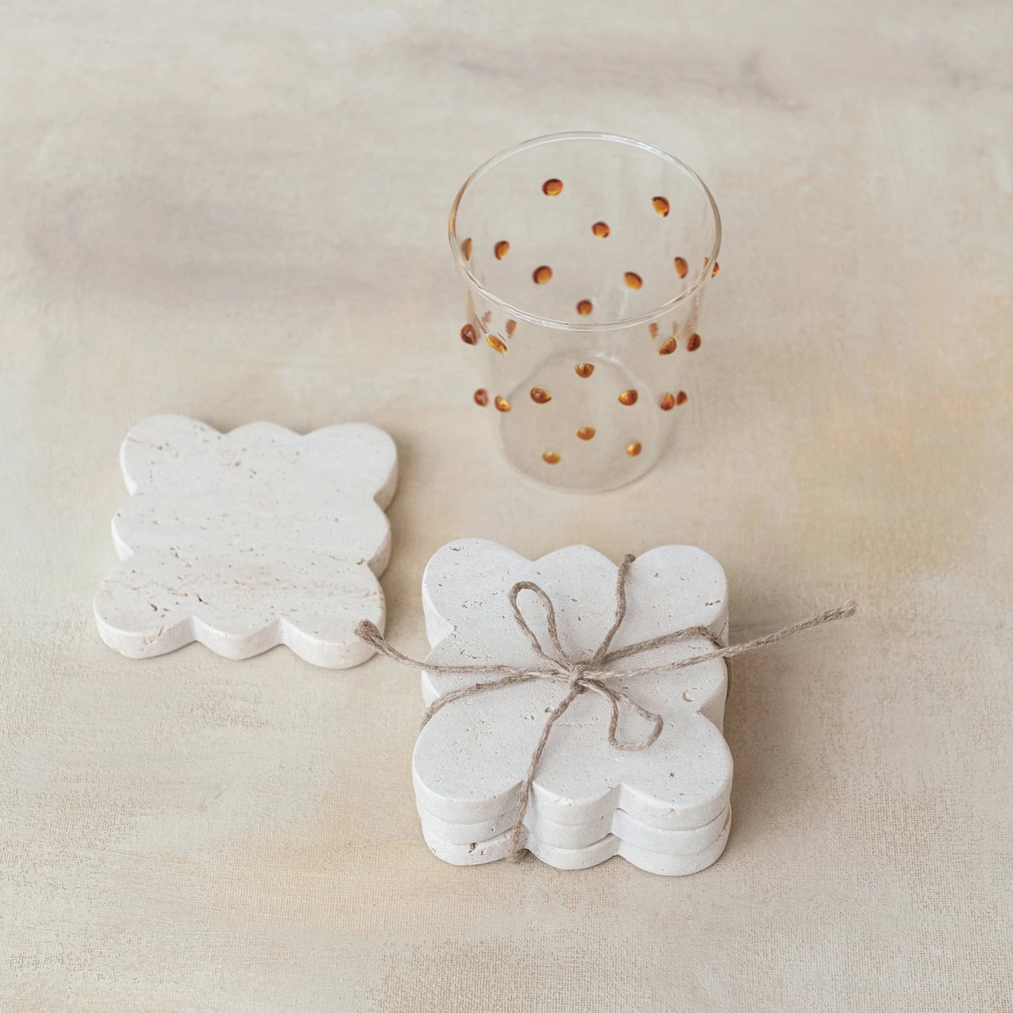 Tavertine Coasters w/ Scalloped Edge, set of 4