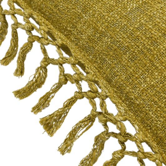 20" Cotton Slub Pillow w/ Crochet & Fringe, Olive Green