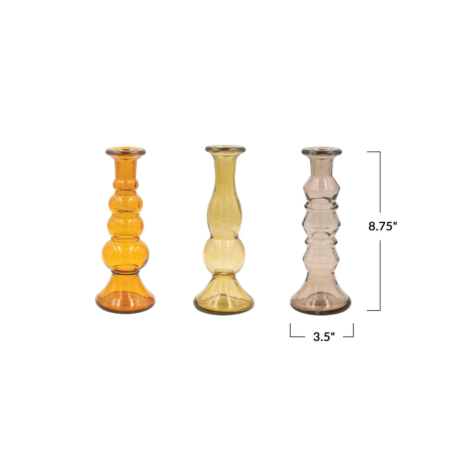 Recycled Glass Taper Holder, 3 Colors, 3 Styles