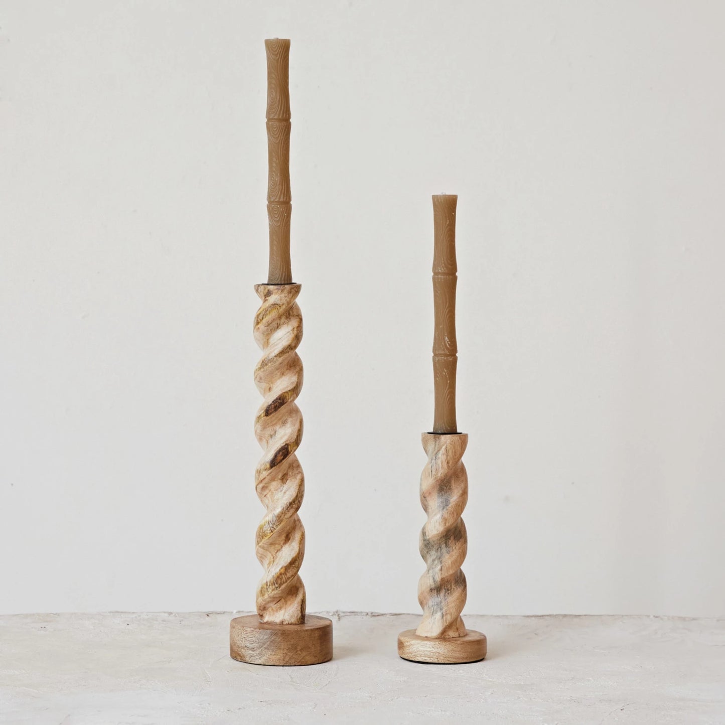 9" Carved Mango Wood Twisted Taper Holder