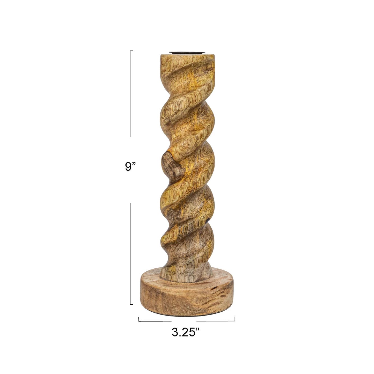 9" Carved Mango Wood Twisted Taper Holder