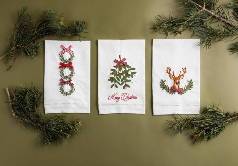 Christmas Wreath Embroidered Towel