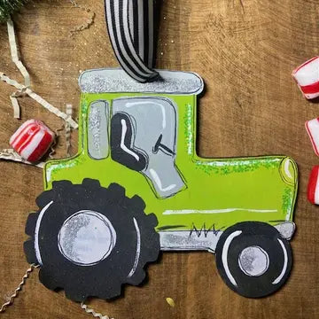 Green Tractor Christmas Ornament - Personalizable