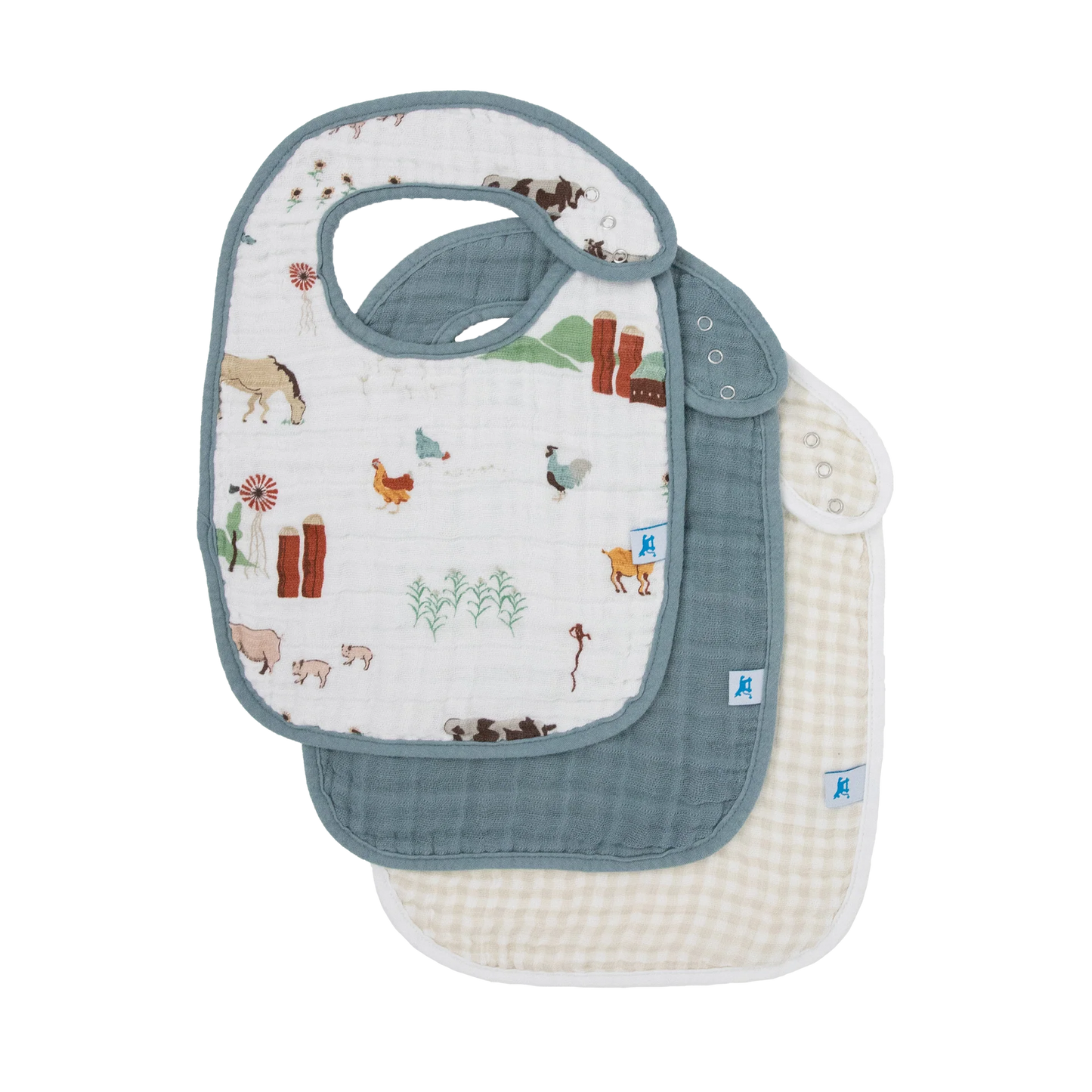Cotton Muslin Classic 3 Pack Bib - Farmyard