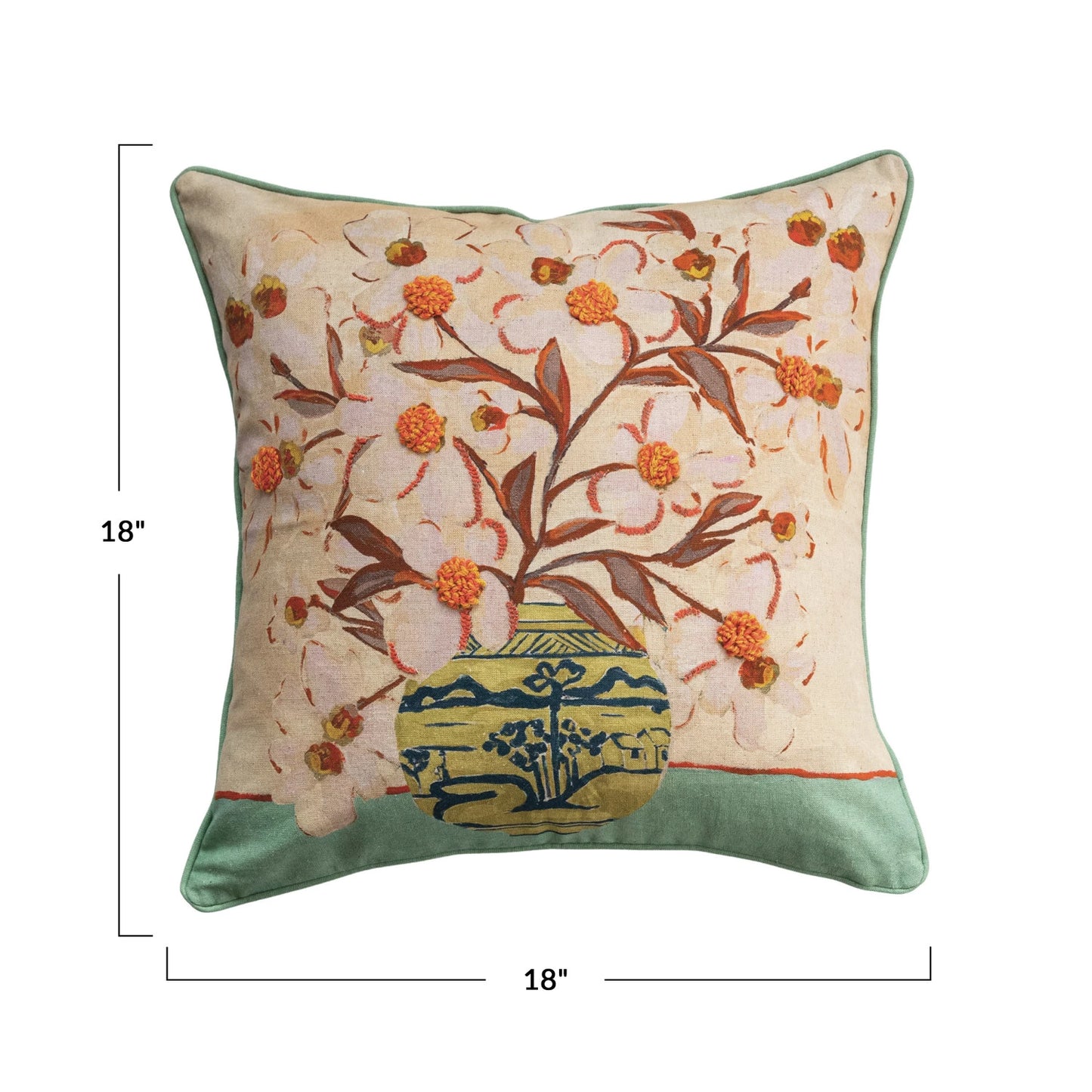 18" Square Cotton Blend Pillow w/ Flower Vase