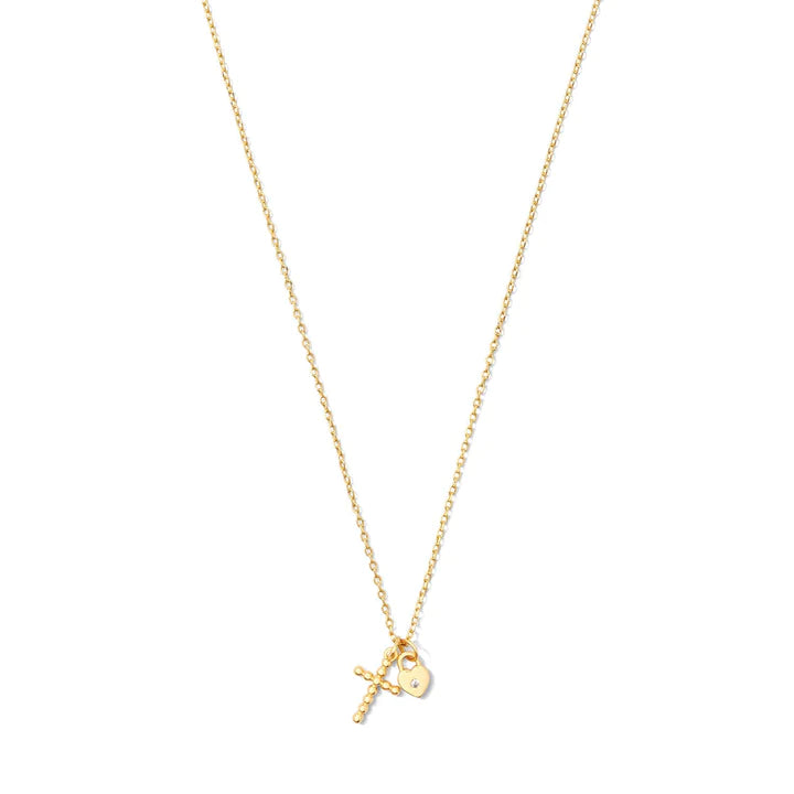 Small Cross and Tiny Heart Lock Necklace