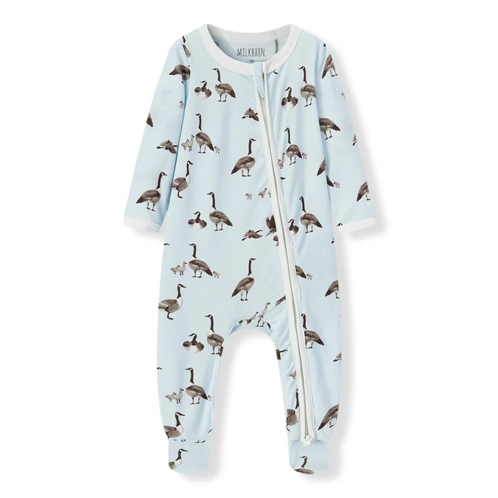 Milkbarn Zipper Footed Romper Goose