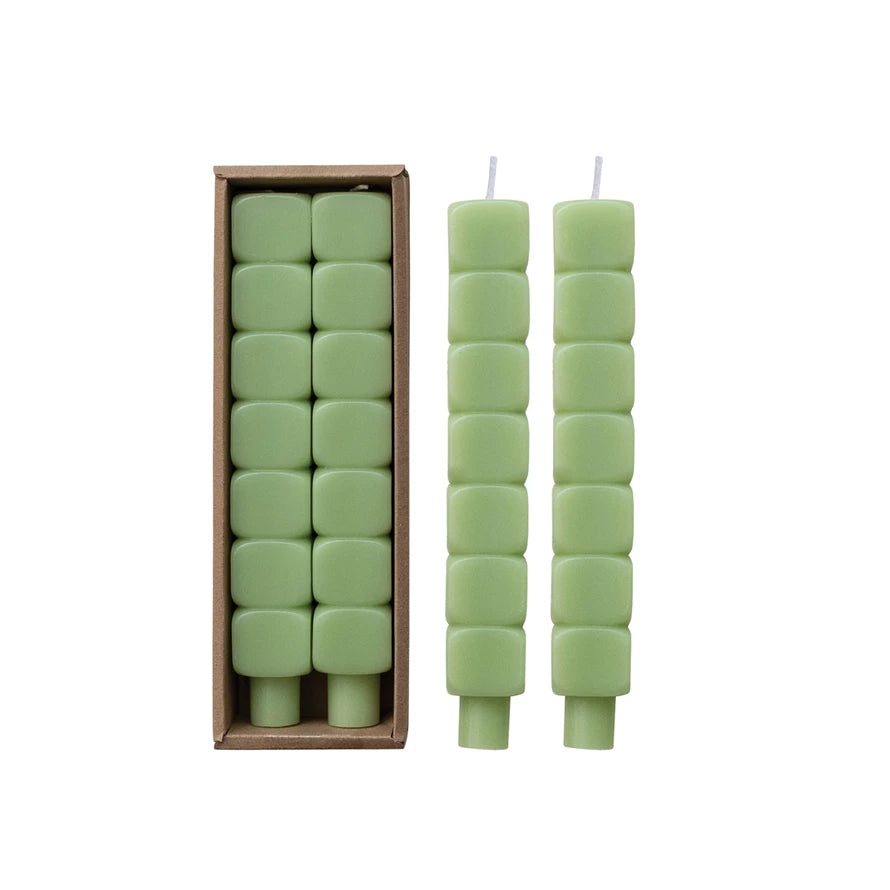 Stacked Block Shaped Taper Candle, Green