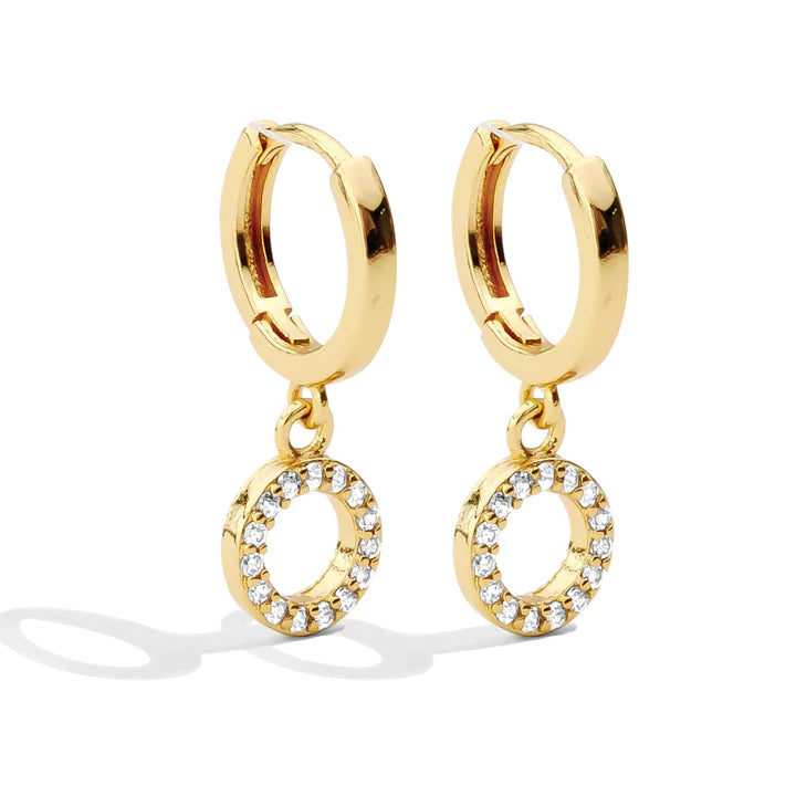 Small Huggie with Pave Circle Drop Earring