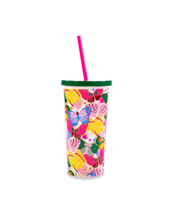 Berry Butterfly Tumbler with Straw
