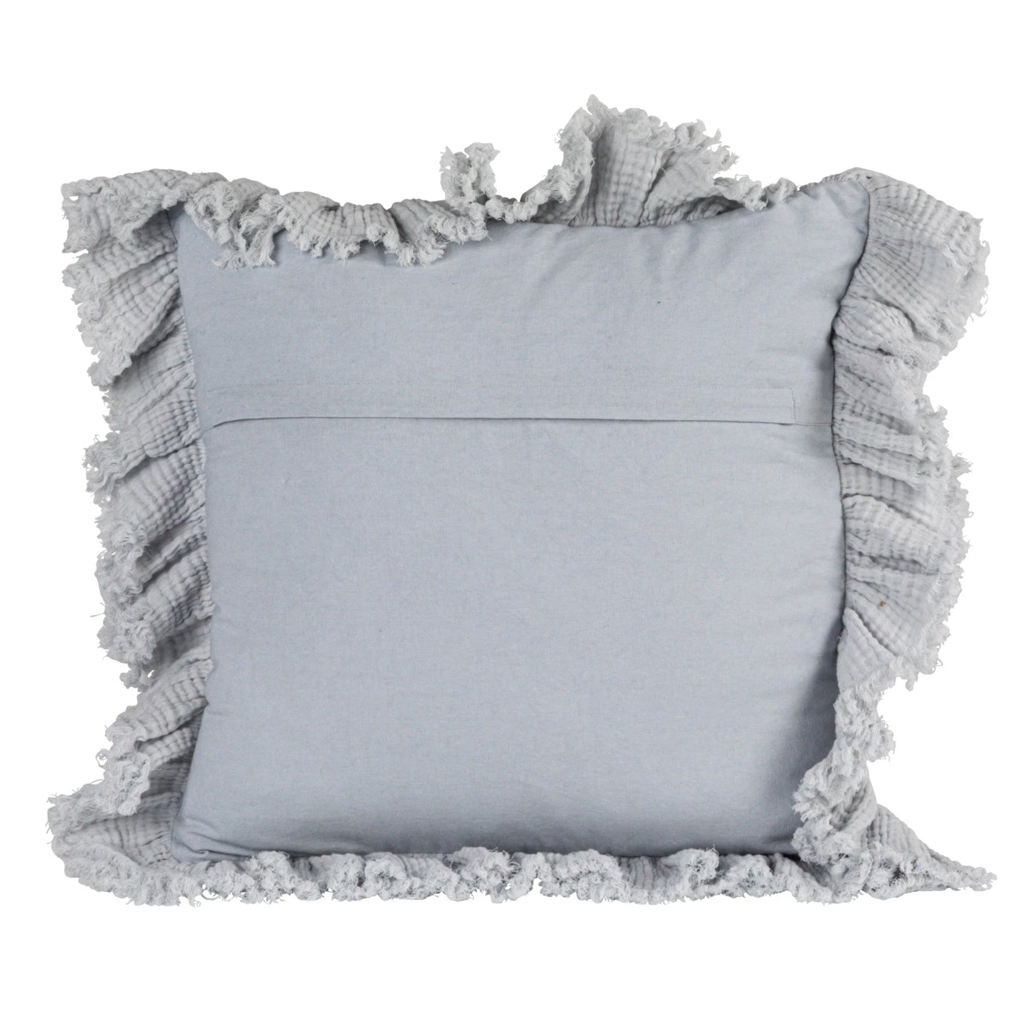 20" Square Cotton Pillow w/ Ruffled Trim, Light Blue