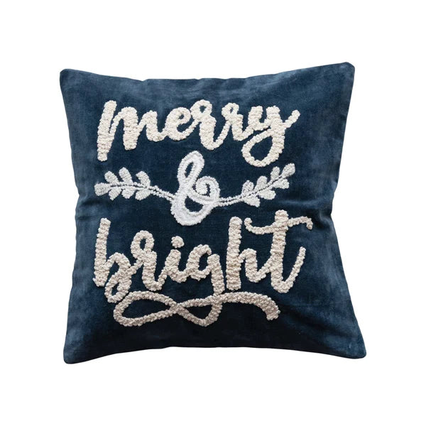 Merry & Bright Navy Velvet Square Pillow