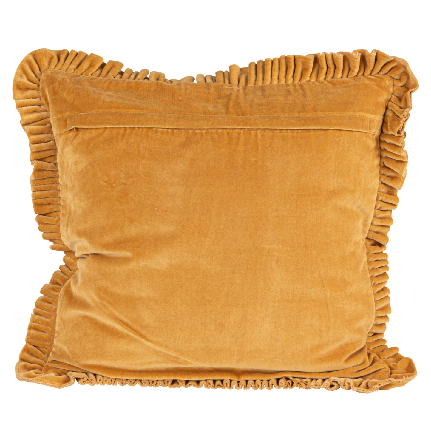 20" Square Cotton Velvet Pillow w/ Ruffle Trim, Mustard
