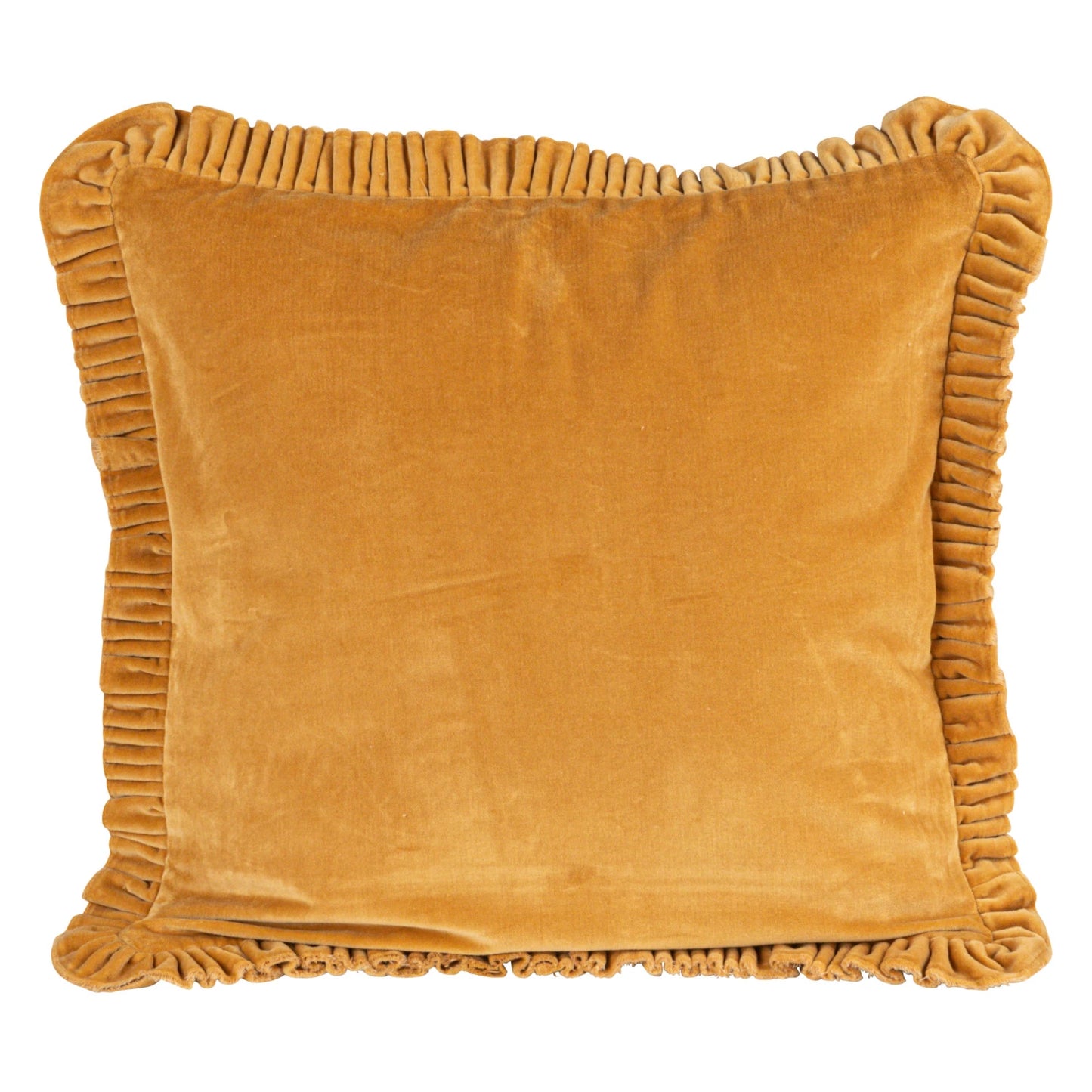 20" Square Cotton Velvet Pillow w/ Ruffle Trim, Mustard