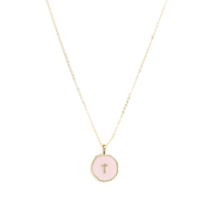 Cross Pendant Pink Enamel Necklace