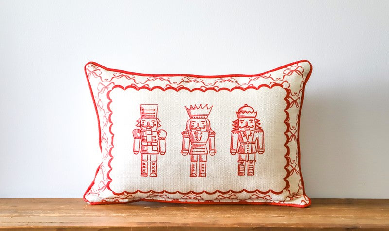 Red Bow Nutcracker Pillow + Piping