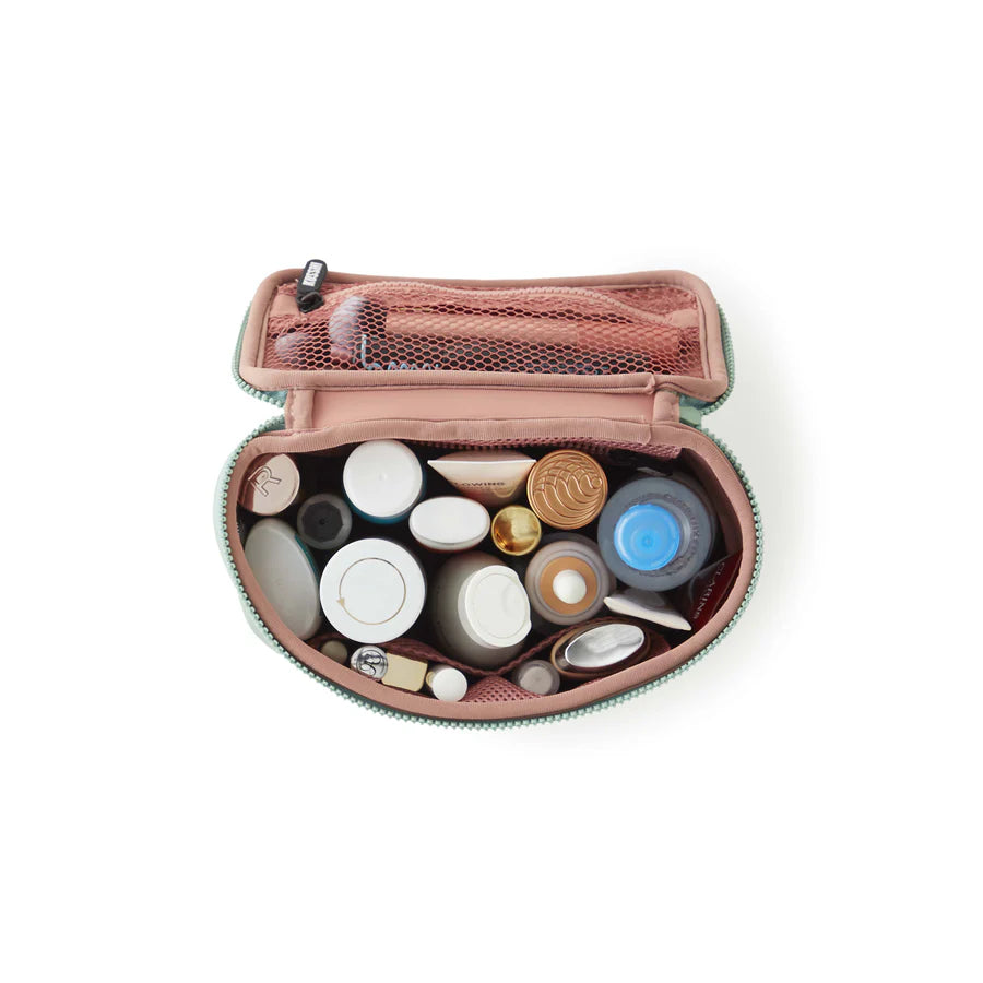 Neoprene Small Train Case Makeup Bag Sage w/ Rose Interior