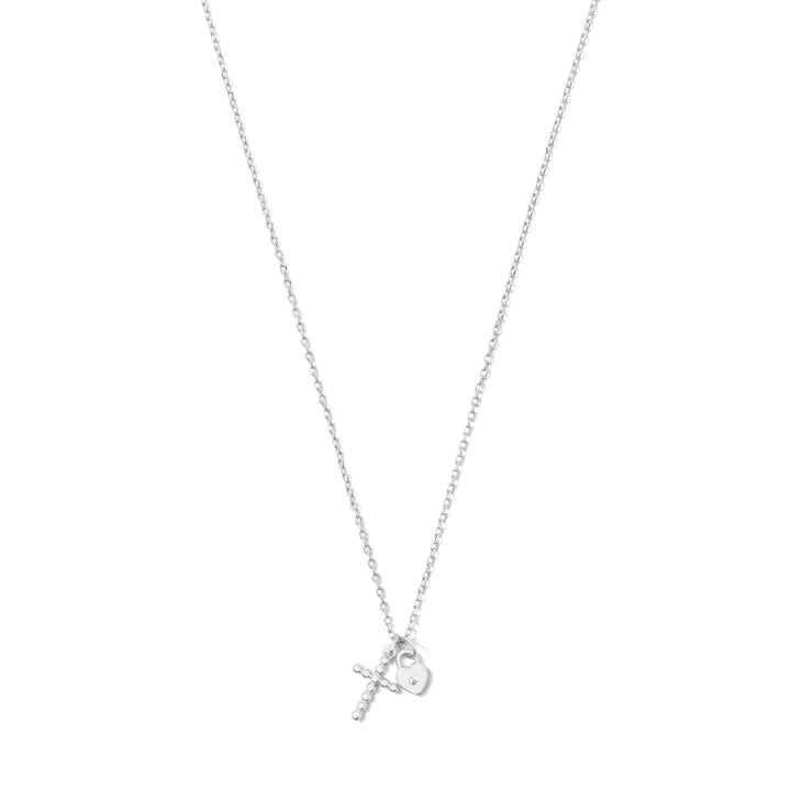 Small Cross and Tiny Heart Lock Necklace