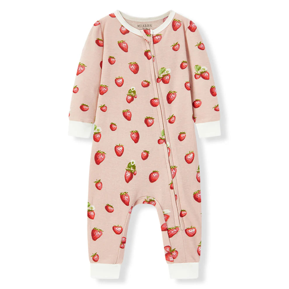 Milkbarn Cotton Zipper Pajama Strawberry