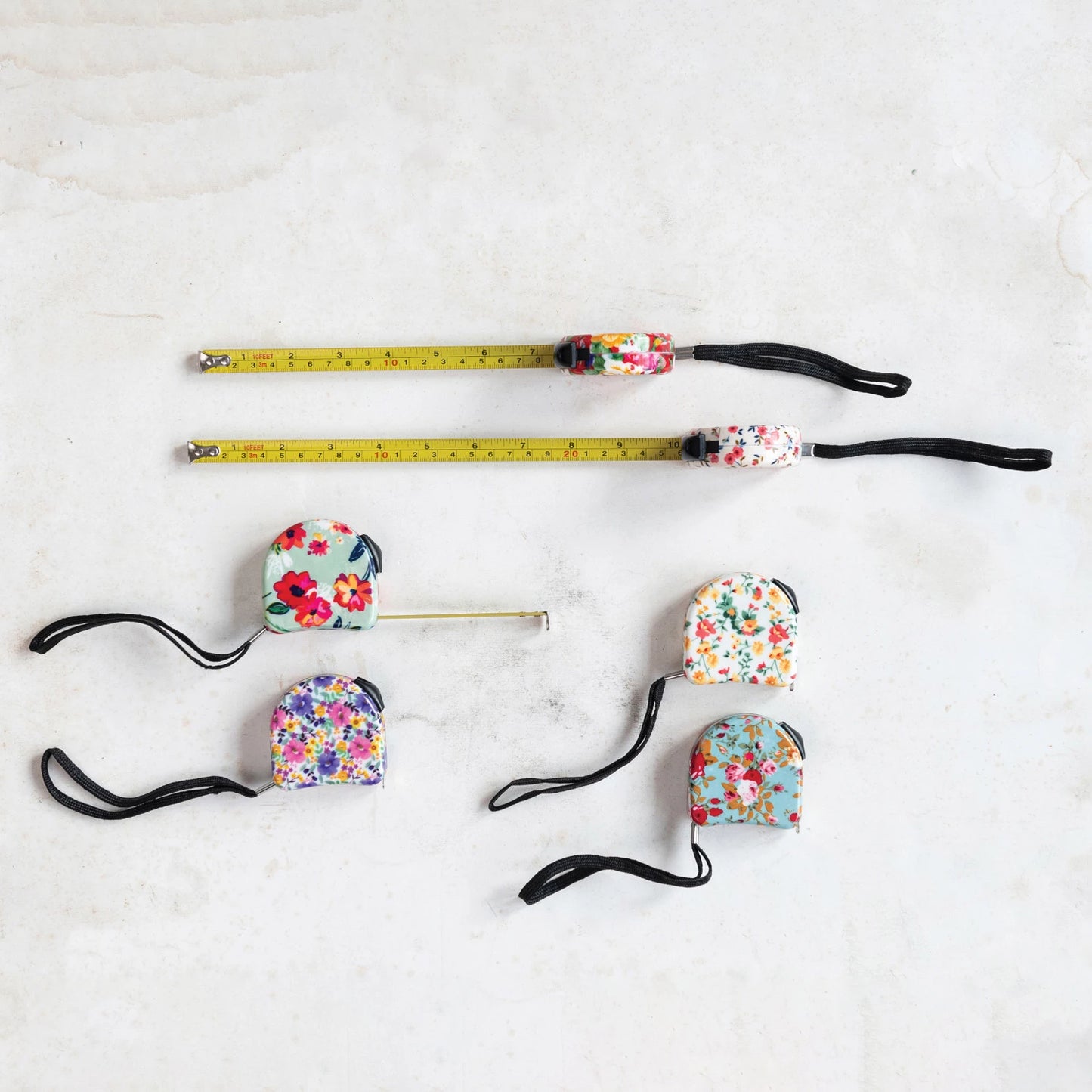 Plastic Tape Measure w/ Floral Patter & Wrist Strap, 6 styles