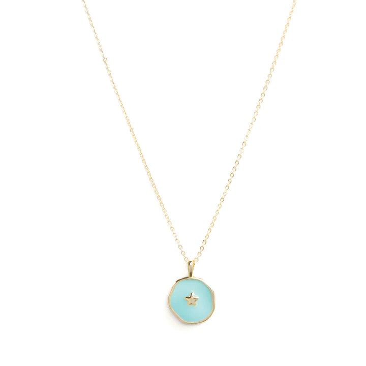Tiny Star Aqua Enamel Pendant Necklace