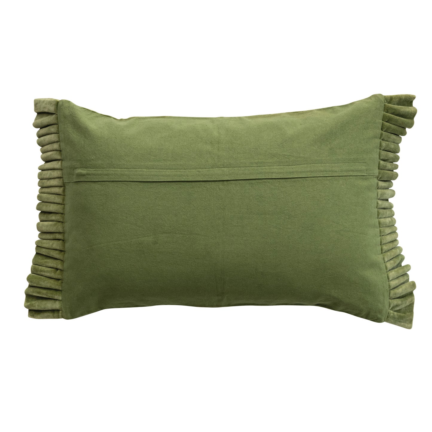Moss Green Velvet Lumbar Pillow w/ Ruffle Trim