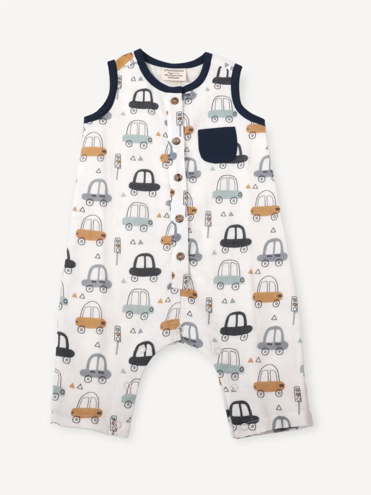 Cars Sleeveless Button Baby Jumpsuit (Organic Muslin)