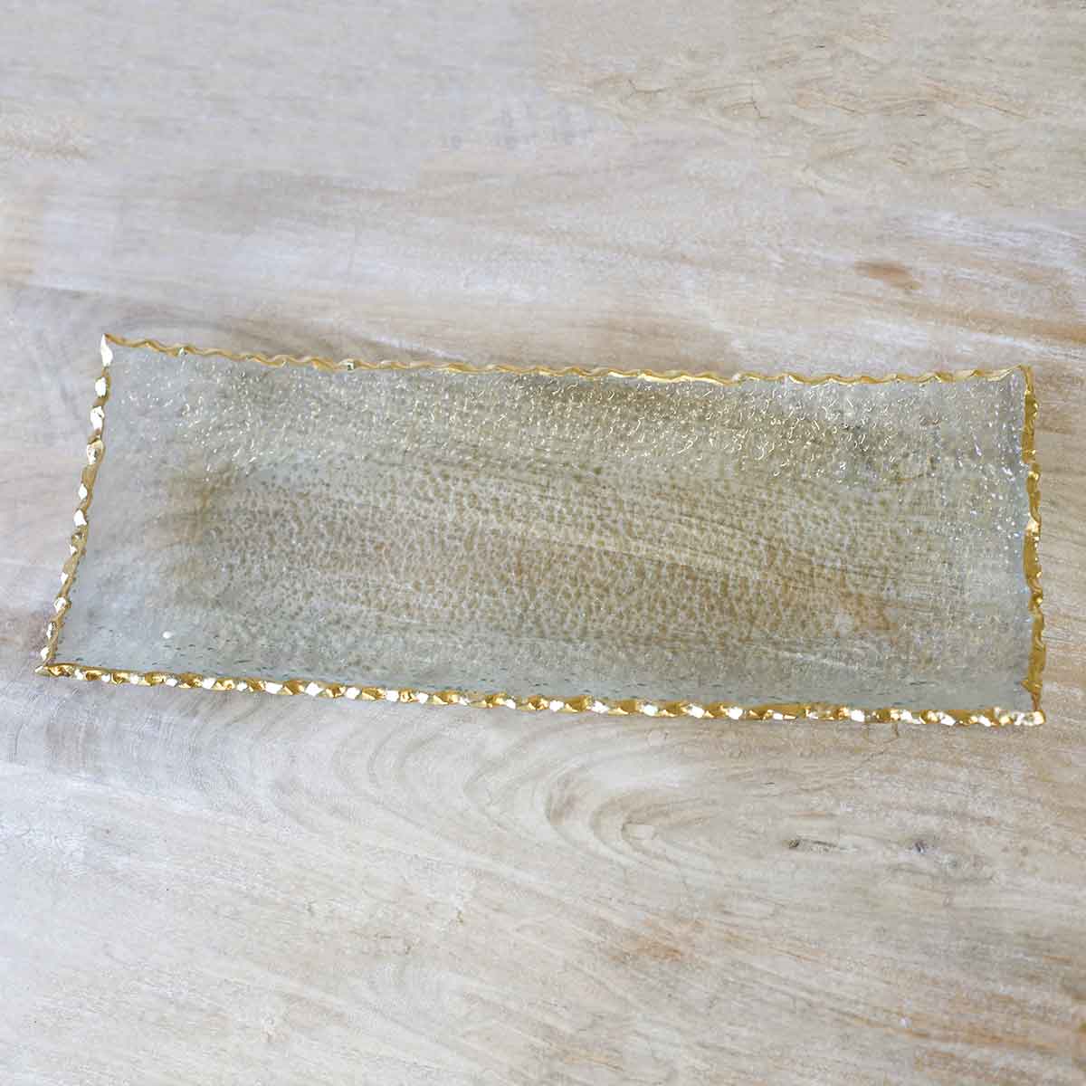 Fairbanks Rectangle Platter Clear/Gold 18.75x2x7.5