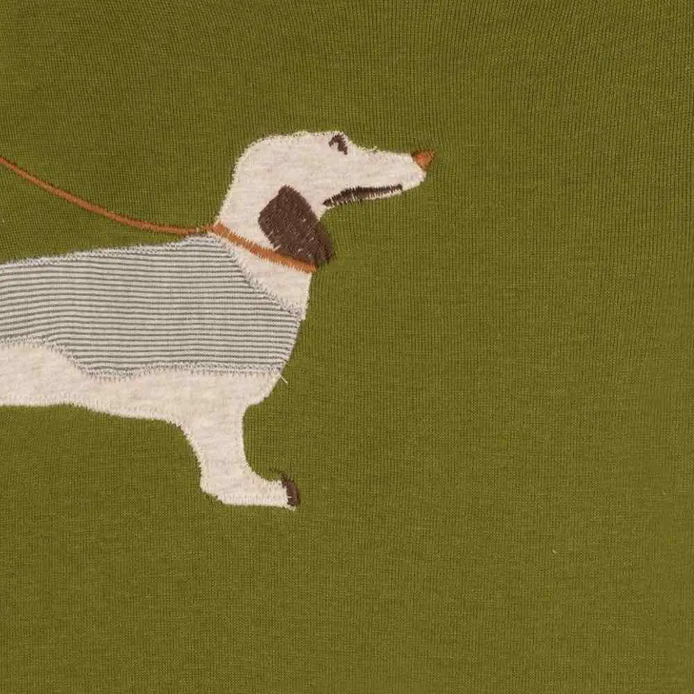 Organic LS Applique One Piece Green Dog