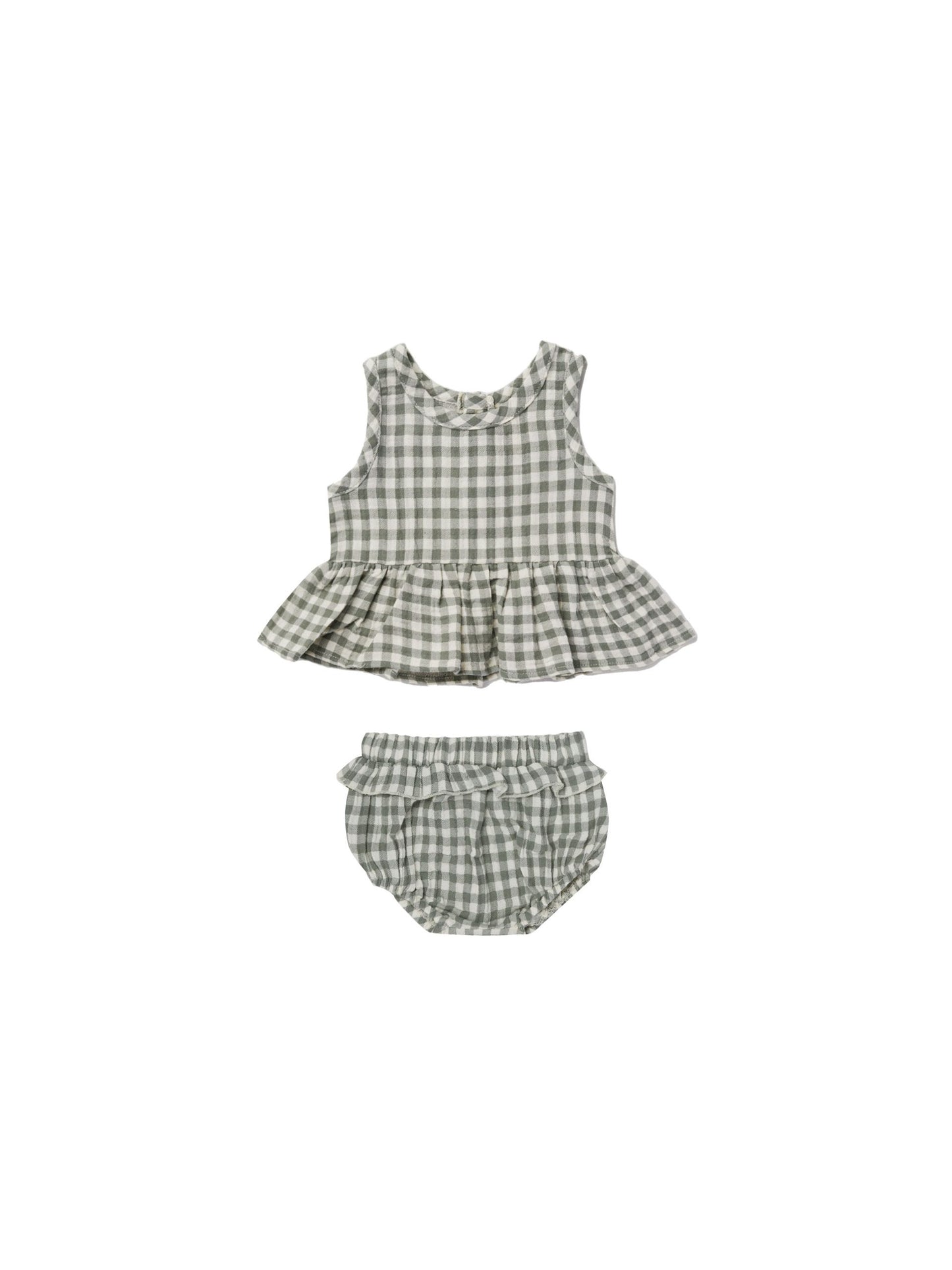 Sleeveless Peplum Set, Sea Green Gingham